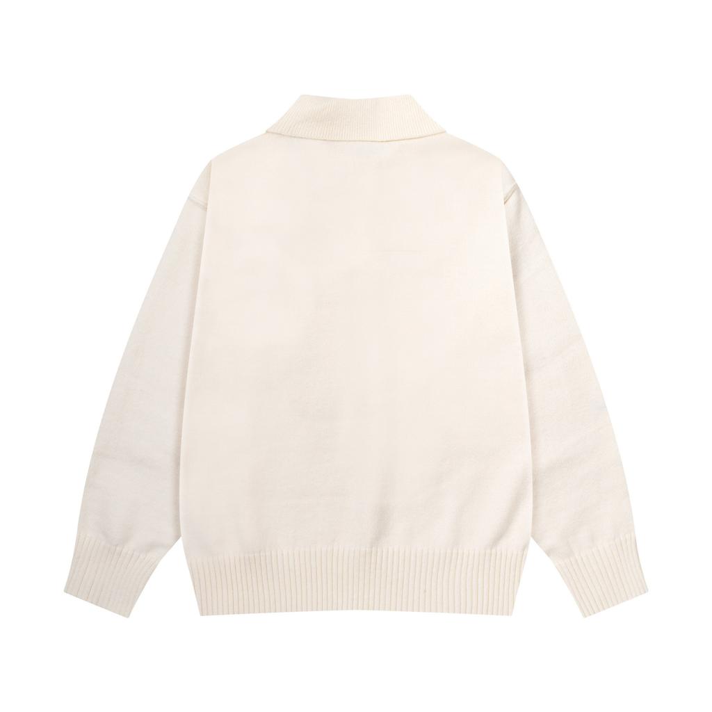 8199 AMI Autumn and Winter White Heart-shaped Jacquard Alpaca Wool Blended Loose Sweater Polo Collar Men Pullover Sweater