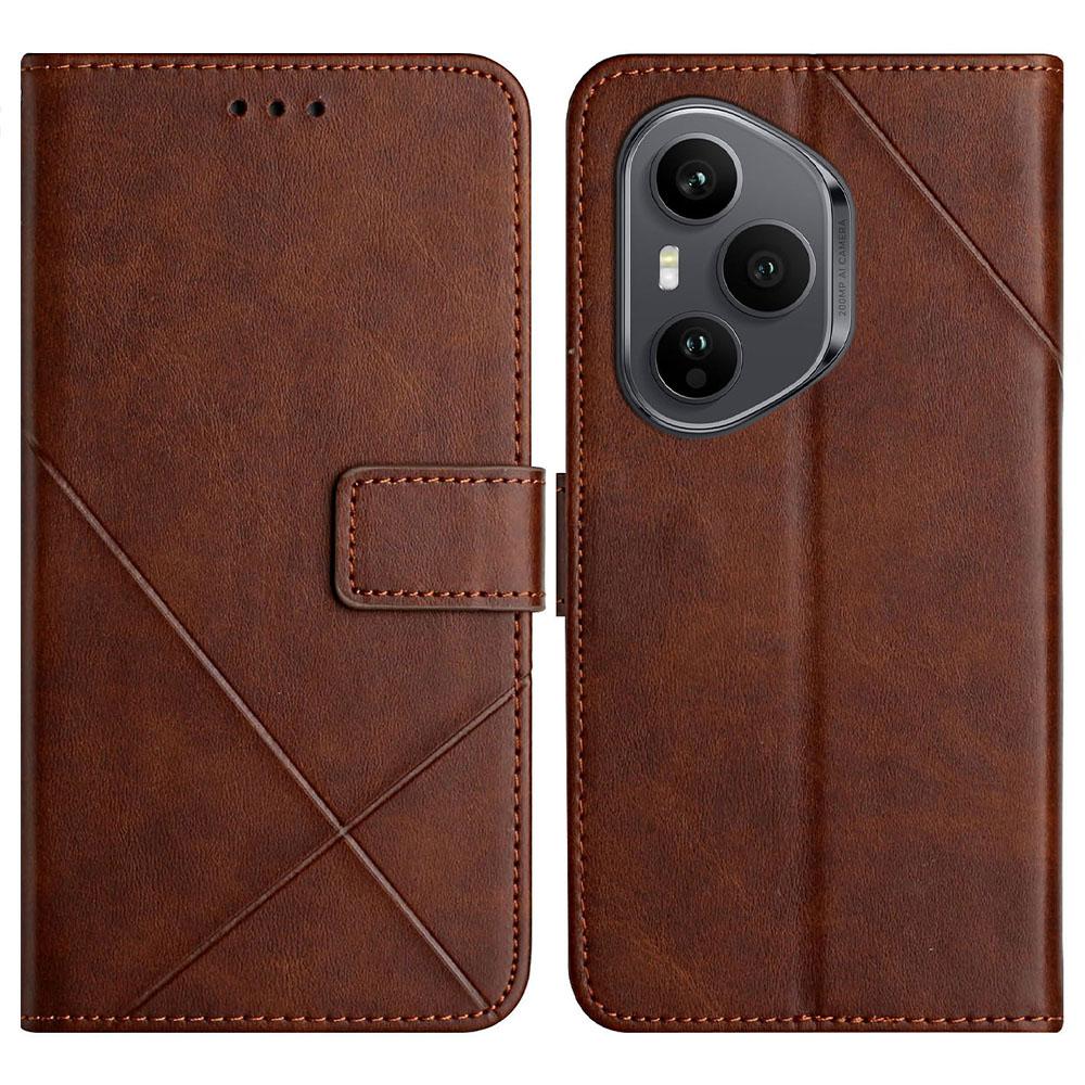 For Honor 400 Pro 5G (Global) Case Line Pattern Wallet Leather Phone Cover with Wrist Strap
