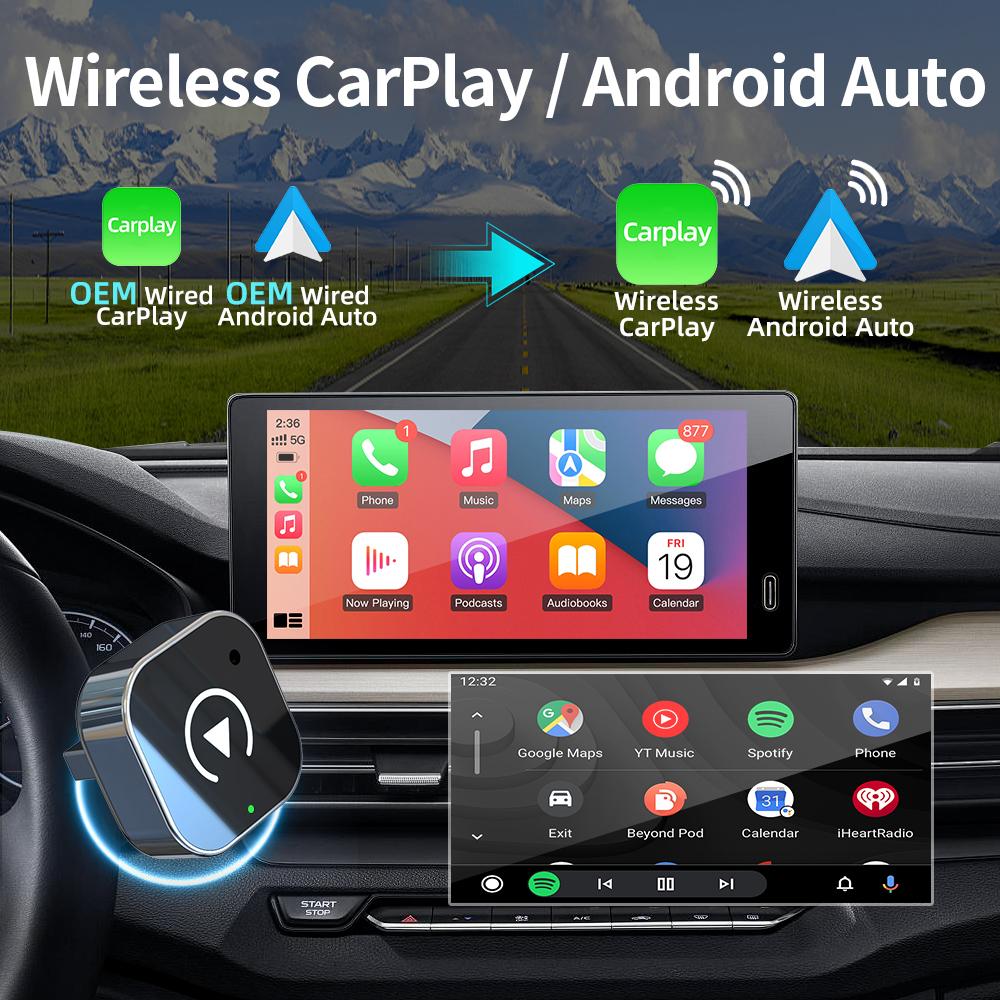 Wireless Carplay Adapter for Android iPhone Auto 2 In1 Wired To Wireless AI Box USB Connection For Volvo Benz Mg Kia Chery VW