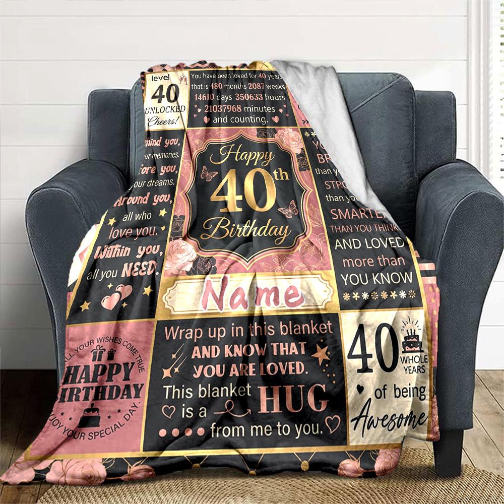 Happy 40Th Birthday Celebration Blanket Personalized Name Soft Warm And Versatile For Sofa Bed Office And Travel Machine Washable Comfortable In All