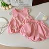 Children's Set Summer Korean Girls' Bow Sleeveless Vest+shorts Casual Dress