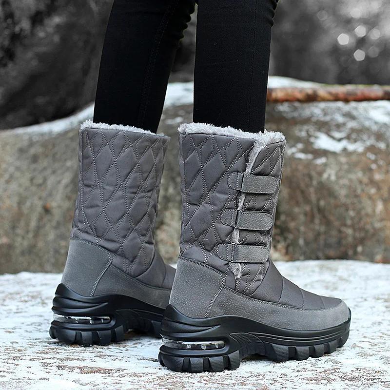 Fashion Women's Boots Anti-slip Waterproof Winter Snow Boots Outdoor Thick Bottom Winter Shoes Thick Plush Medium Boots Platform Boots