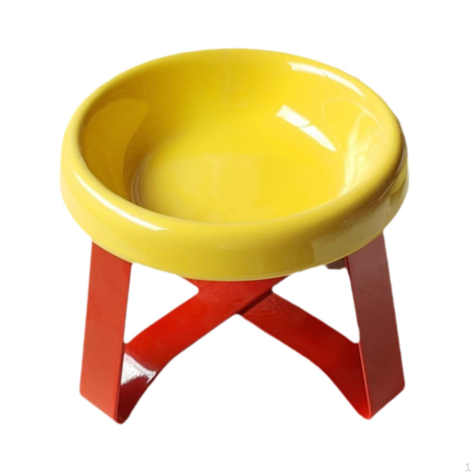 

Миска для котів, миска для корму з металевою підставкою, диспенсер для води, запобігає проливанню, кераміка для тварин жовтий