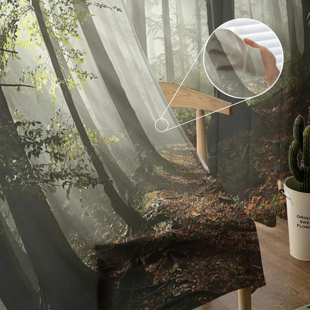 Jungle Sunlight Trees Branches Landscape Tulle Curtains Living Room Bedroom Kitchen Decor Chiffon Sheer Voile Window Curtains