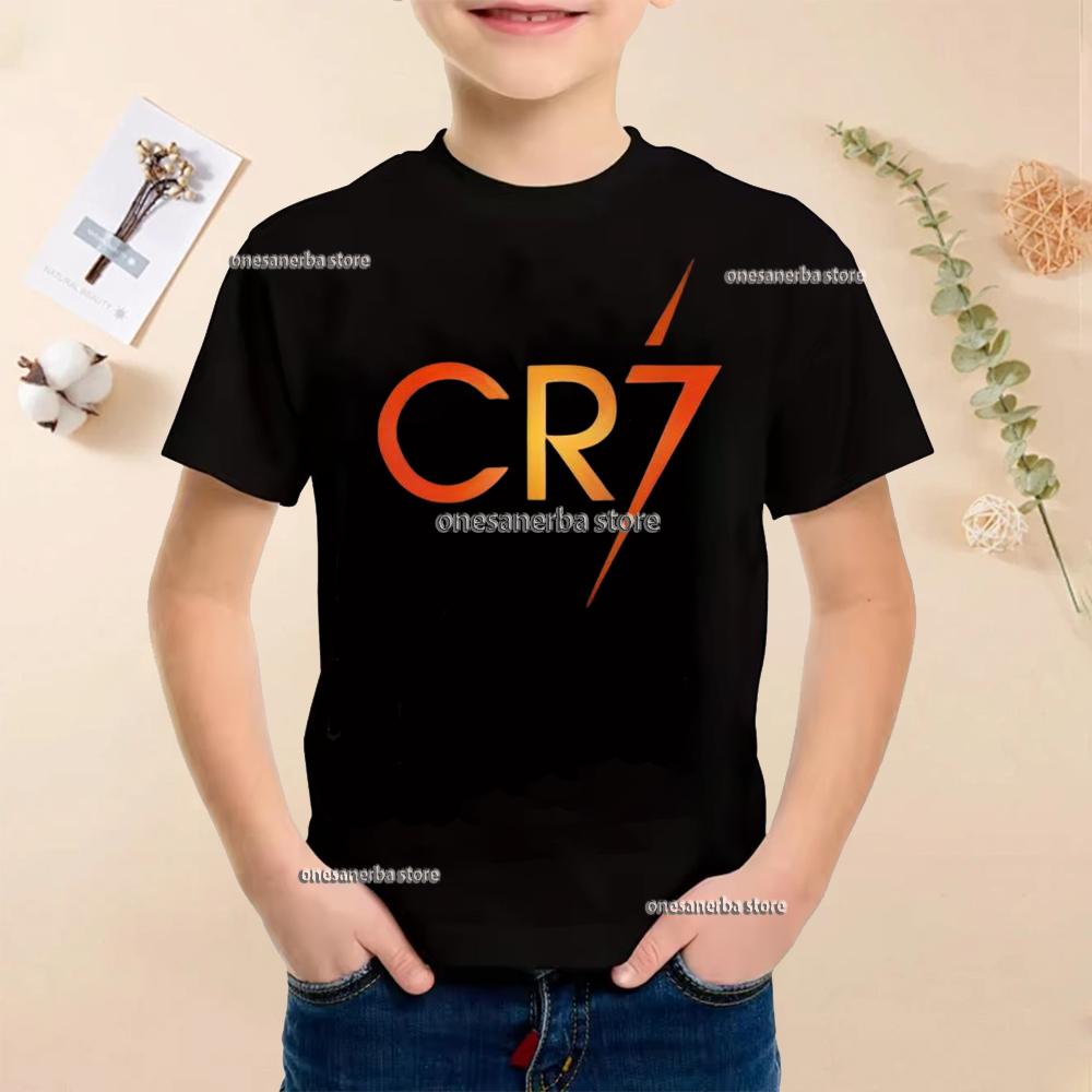 New Summer Polyester Children T-shirts Kids Soccer Clothing CR7 Ronaldo Printed Outdoor Boys Girls T-shirts Sport Fashion Ages 5-14