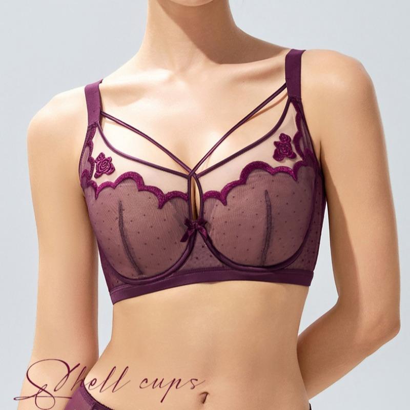 Sexy 3D Embroidered Lace Shell Cup Bra Set for Side Breast Enhancement and Smaller Busts