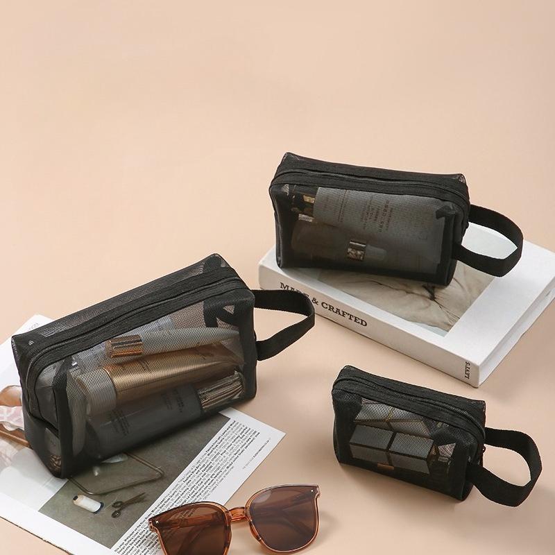 Large Capacity Mesh Makeup Bag Makeup Storage Pouch 1PC Black Layer Travel Cosmetic Bag Travel Toiletries Cosmetic Storage Bags