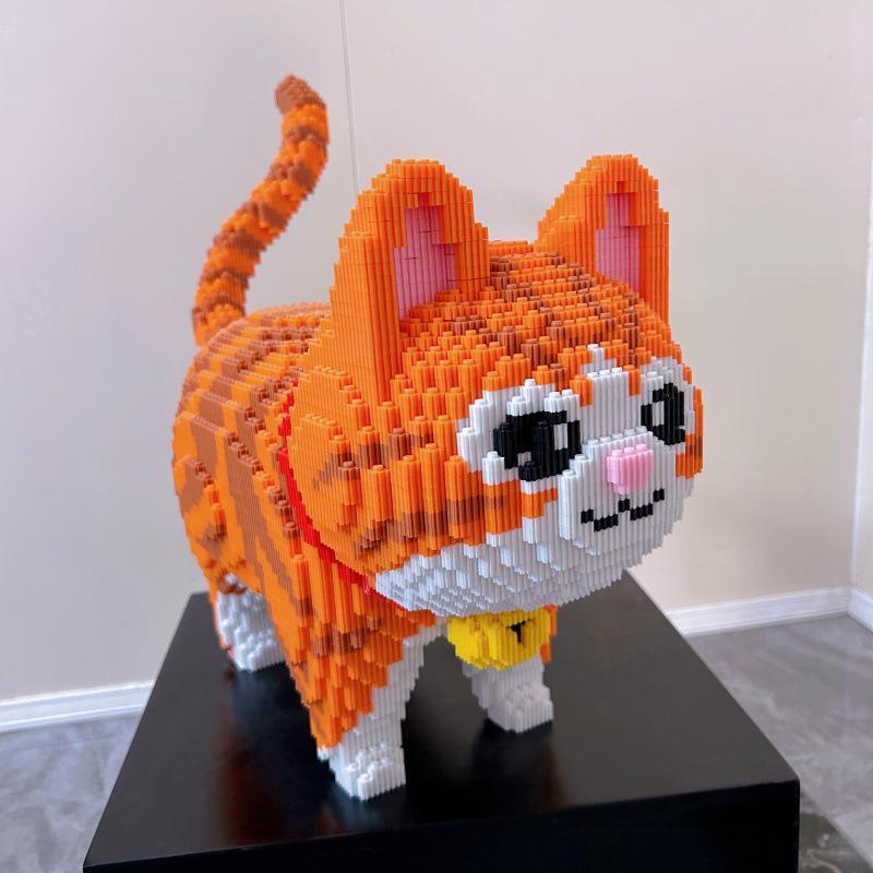 2025 Orange Cat Toy Compatible with LEGO Bricks - DIY Handmade Ornament & Children's New Year Gift