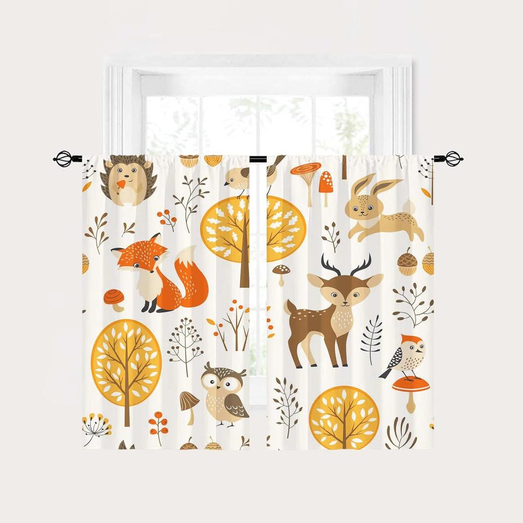 Rod Pocket Kids Animal Jungle Safari Wildlife Elephant Giraffe Lion Print Pattern Privacy Fabric Window Drapes For Boys Bedroom