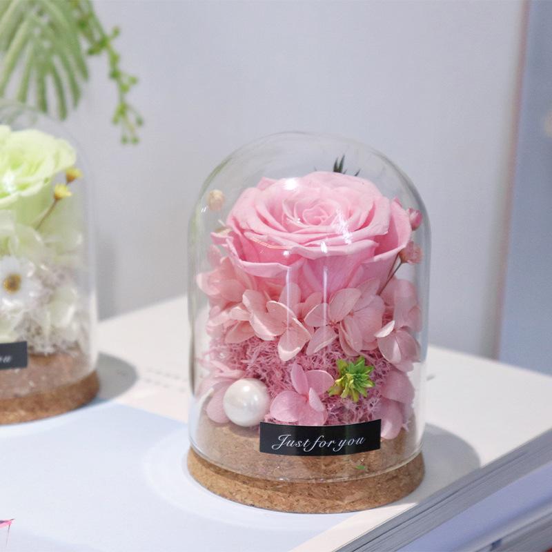 Mini Glass Dome with Preserved Flower - Ideal Gift for Mother's, Women's, Teacher's Day, Valentine's & Christmas