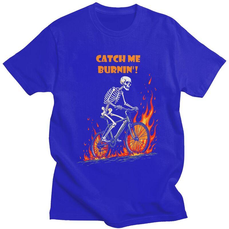 Custom Catch Me Burnin Bicycle Cyclist Skeleton T Shirts Men Pure Cotton Tee Tops Tshirts ShortSleeve Fashion Tshirt Clothing