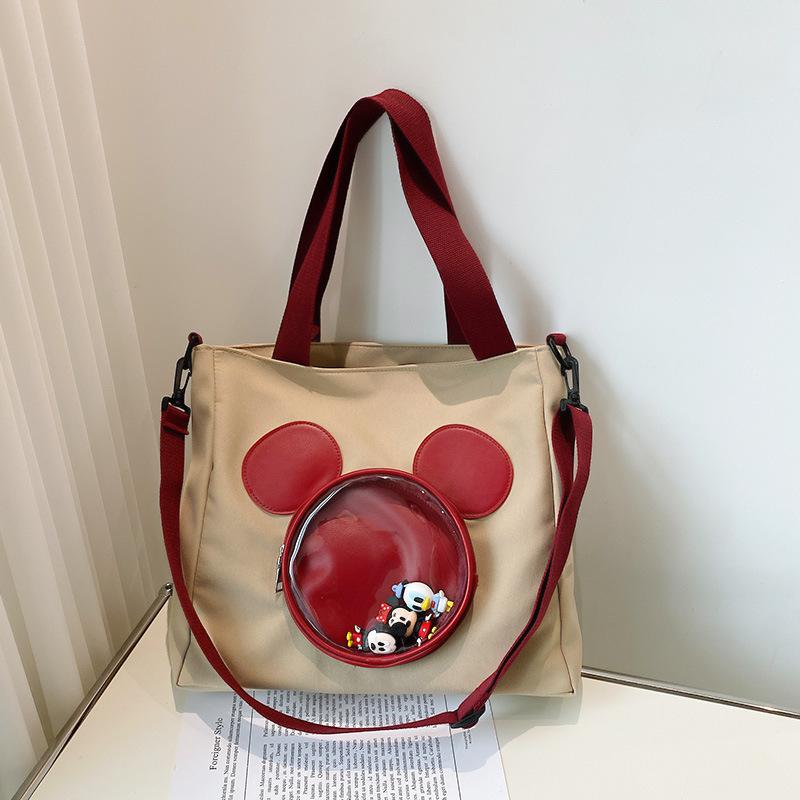 Disney cute cartoon Mickey handheld tote bag, fashionable canvas outer shopping bag, trendy shoulder crossbody bag красный