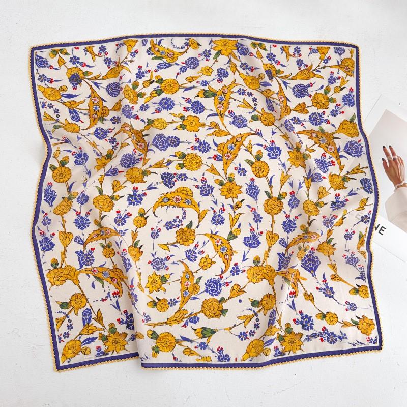 100% Silk Crepe Square Scarf Women Fashion Office Decorative Lace Neckerchief