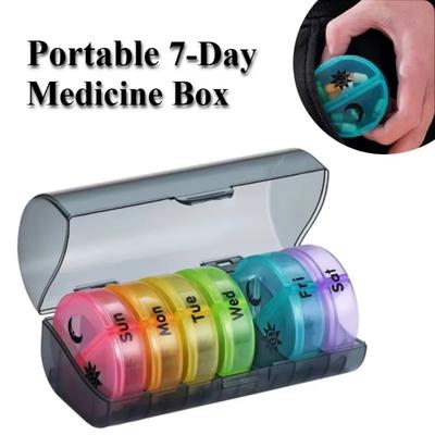 7-Day Weekly Travel Pill Organizer Box, Portable Medicine Tablet Storage Case with Compartments for Daily Medication Management
