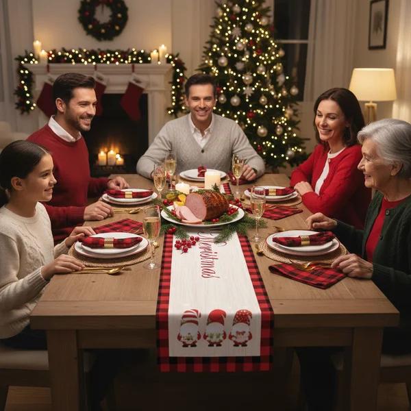 Christmas table runner, double-sided, red Christmas tablecloth, 180x35 cm