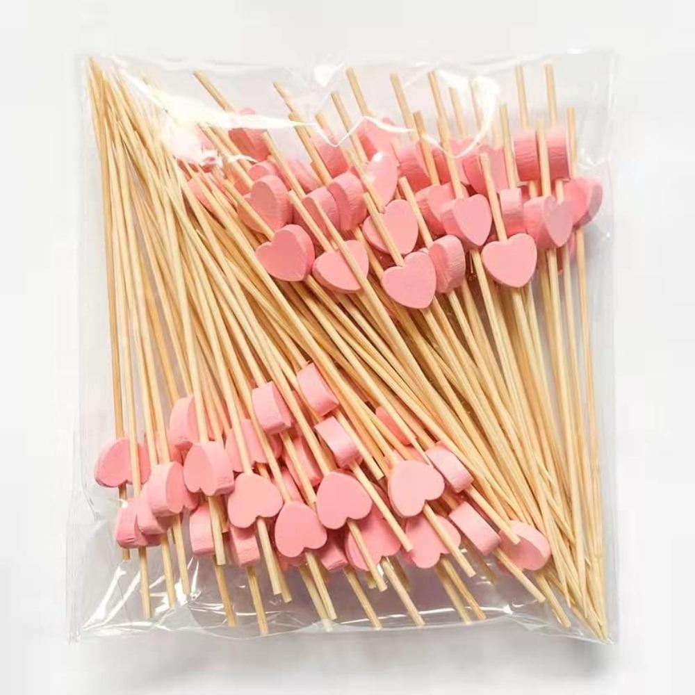 100Pcs Heart-Shaped Bamboo Cocktail Picks