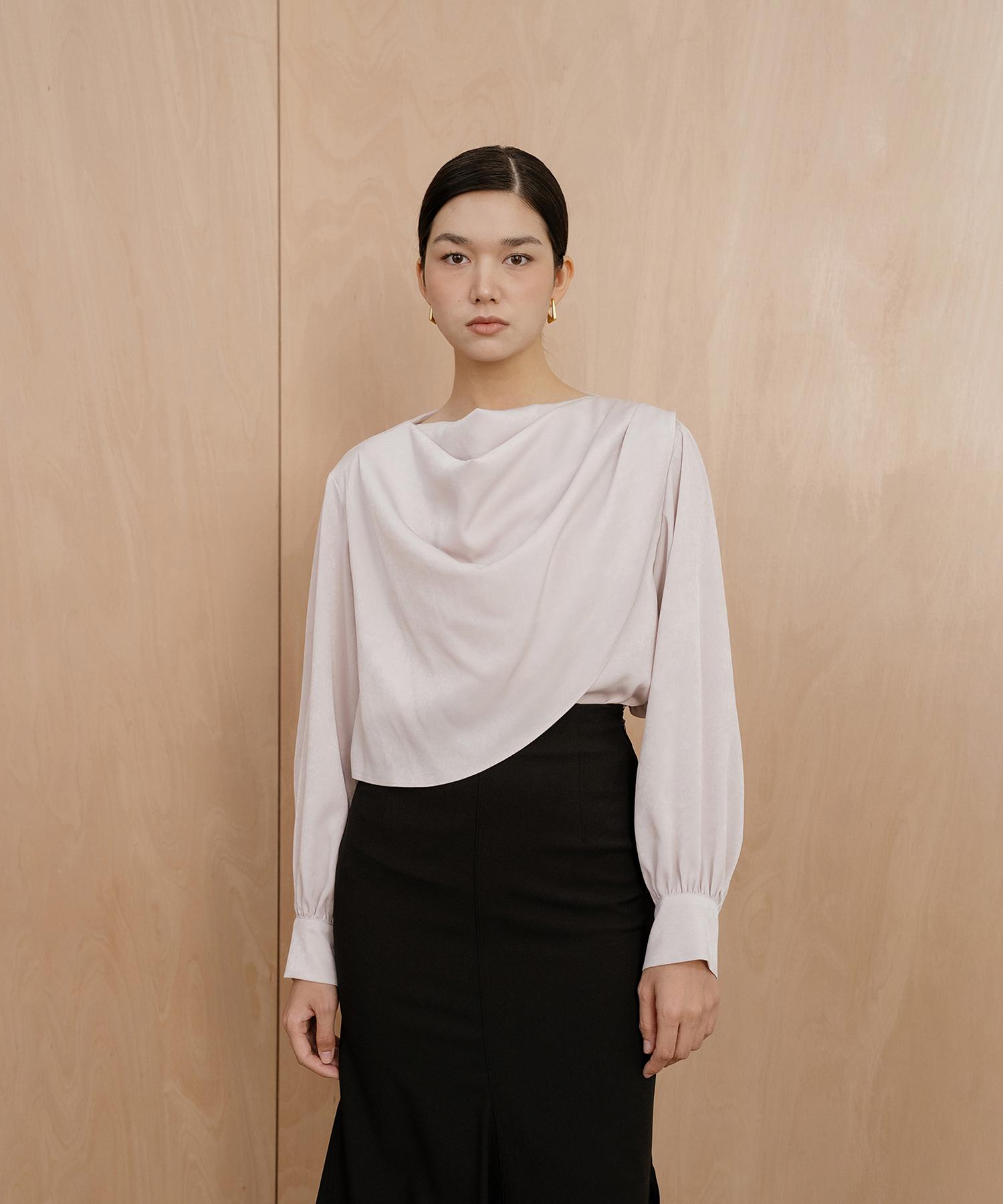 Unis Double Drape Neck Blouse Beige