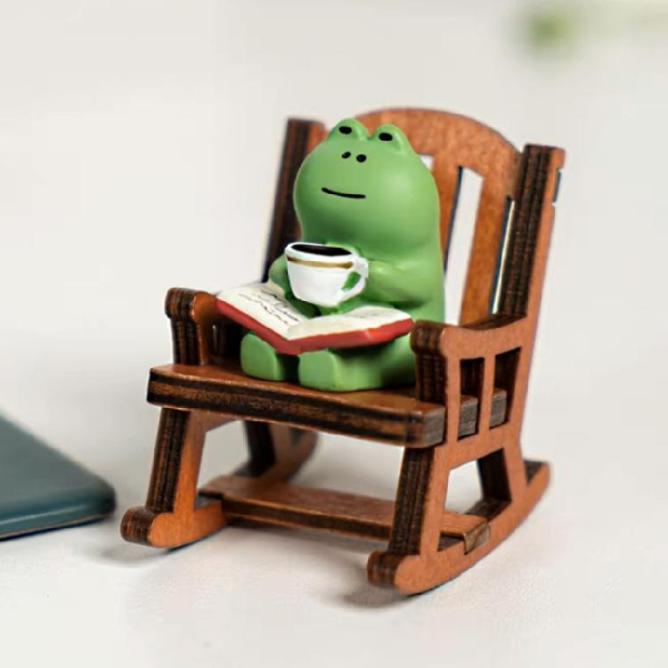 Cartoon Resins Coffee Frogs with Rocking Chair Miniature Decoration Ornament Perfect For Students And Collectors Gift