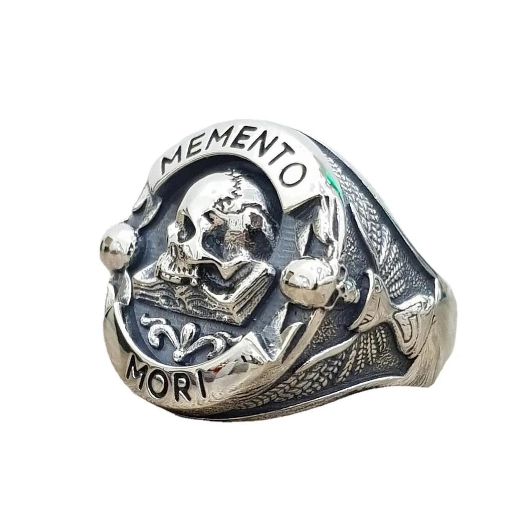 Anelli Y2k Goth Vintage Etnici Memento Mori Carpe Diem con Lettera e Teschio per Uomo Moda Punk Natale Anello Scheletro per Donna Gioielli