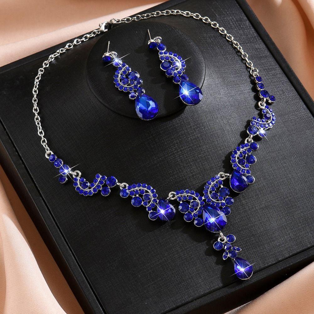 Elegant Necklace Earrings Set Rhinestone Bridal Jewelry Set Women's Accessories
