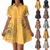 Women's Casual Loose Fit Shirt Dress Button Front Stand Collar Short Sleeve Polka Dot Patterned Dress for Everyday Wear