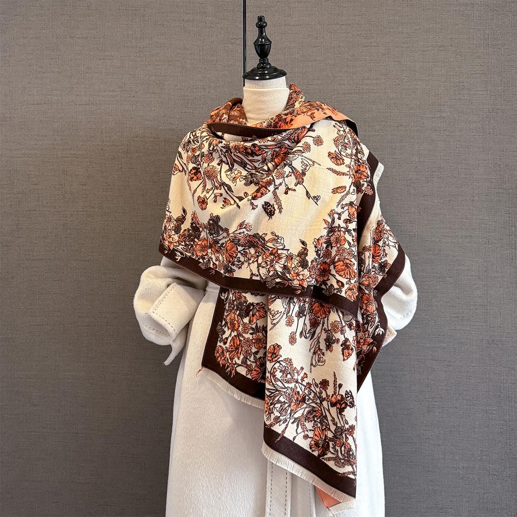 Luxury Winter Flower Pattern Cashmere Scarf Women  Design Warm Pashmina Blanket  Scarves Female Shawl Thick Foulard Bufanda