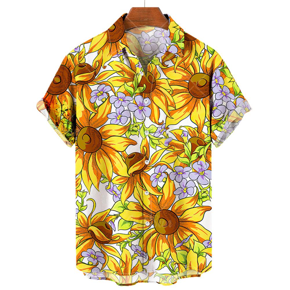 Camicie Hawaiane da Uomo Stampa 3D Grafica Girasole Moda Bottoni Manica Corta Collo a Revers Streetwear Camicie Hawaiane per Uomo Estate