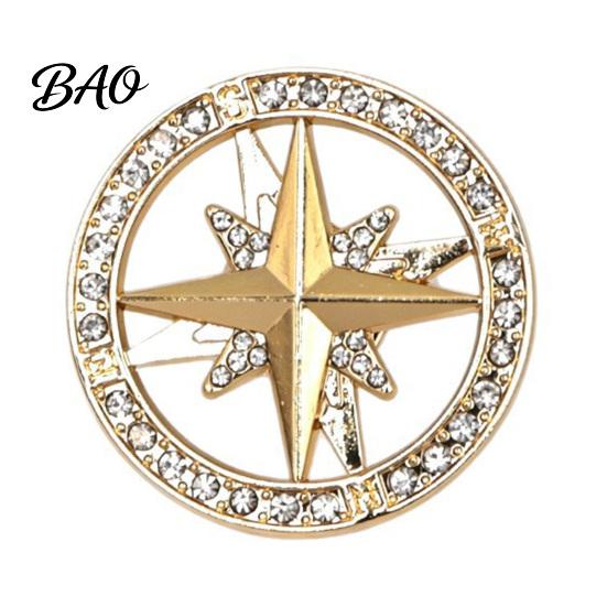 Oxidation Resistant Badge Vintage Rhinestone Star Compass Brooch, Men Women Alloy Durable Jewelry Lapel Pin, Accessory for Clothing Decor