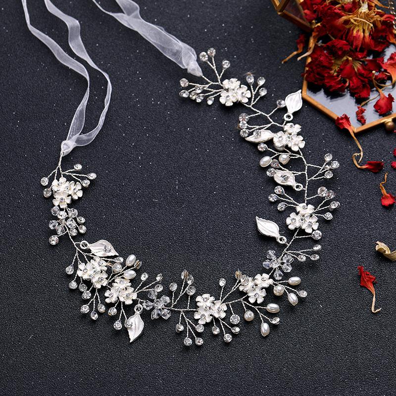 

Кристальная жемчужная лоза для волос, повязка на голову, ободок, повязка на голову с листьями и цветами, тиара для женщин, свадебные аксессуары для волос, ювелирные украшения, повязка на голову