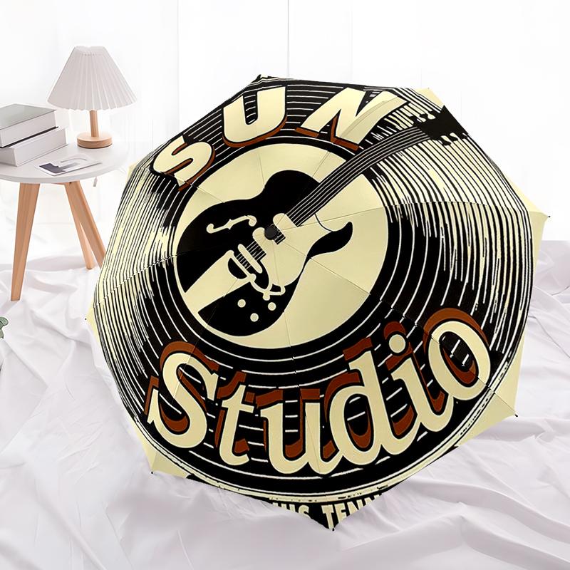 1pc Music Theme pattern Umbrella Portable Folding Umbrella Iron Frame Hole Bone Structure Outdoor Home Umbrella
