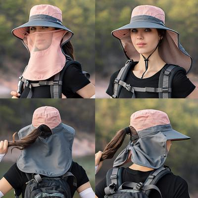 Summer Ponytail Sun Hat For Women Wide Brim Fisherman Caps Male UV Protection Bucket Hats With Neck Flap Outdoor Beach Cap