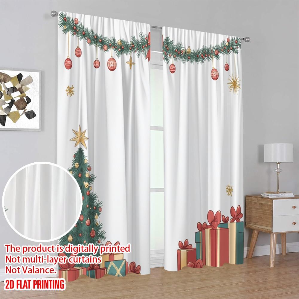 2pcs  2D plane printing Curtains&Window Treatment Christmas Tree Gift Garlands Ornaments (2) Versatile 100% Polyester (without