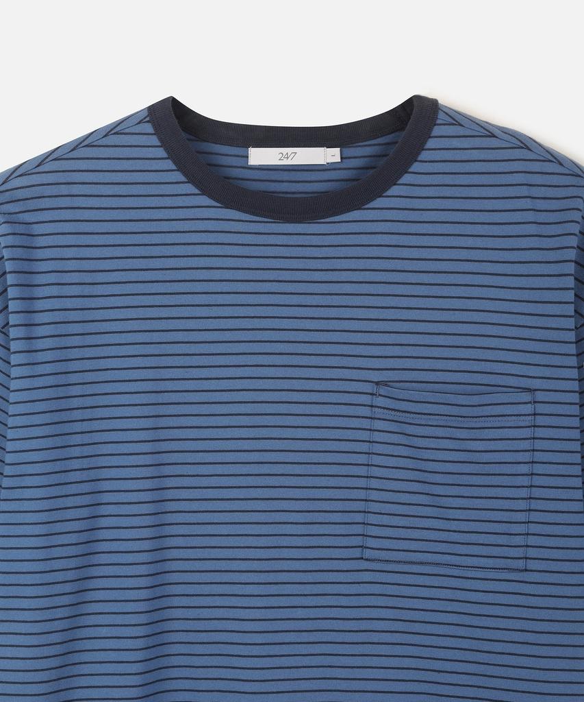 247Silijeu Usa Cotton 20-Count Striped T-Shirt Blue