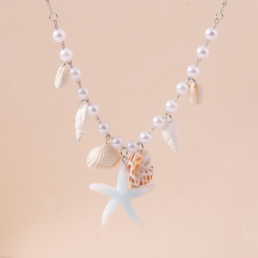 European and American Jewelry Pearl Conch Starfish Necklace Fresh and Simple Beach Collarbone Chain Jewelry