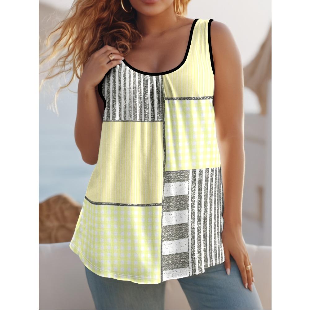 

Женский жилет большого размера с 3D-принтом, в полоску, пэчворк - Дышащий и эластичный, без рукавов, с круглым вырезом, летний 6XL