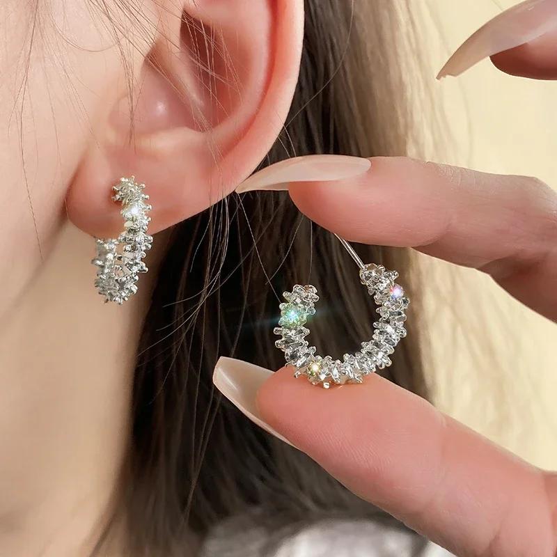 French vintage earring Breeze Blue with Enamel Oil Dropping Spiral Pattern Earrings for Women Party Birthday Custom Zircon Gift