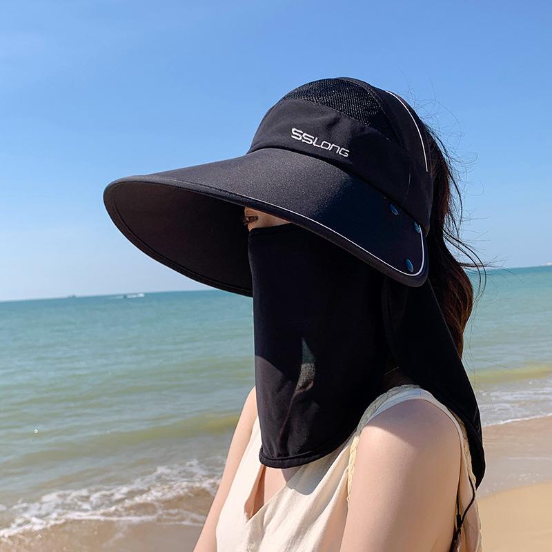 Big Brim Sun Hat Children Summer Outdoor UV Protection Empty Top Sun Protection Hat Mask Shawl Neck Protection Bucket Hat