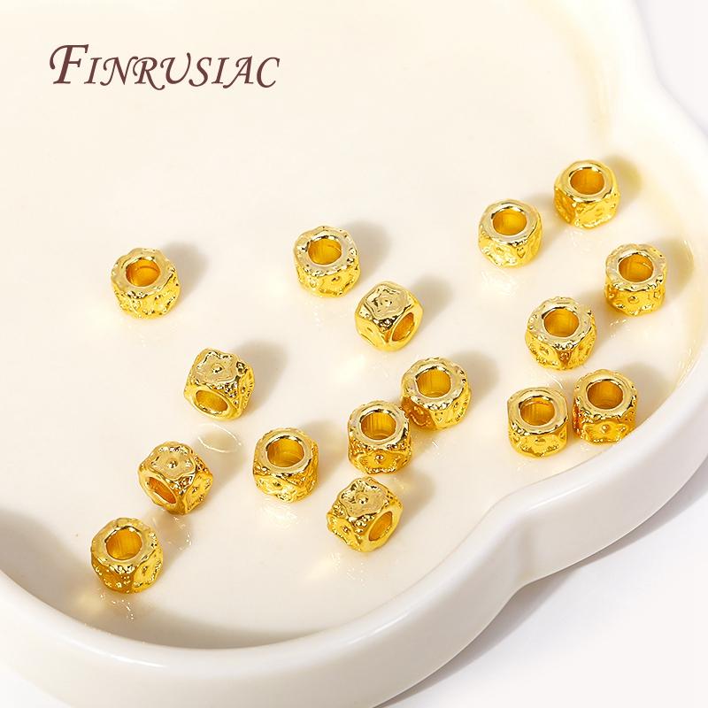 5x4MM 18K Gold Platiert Tonnenform Abstandshalter Perlen Pflaumenmuster Große Lochperlen Für Armband, Lose Perlen Trenner Großhandel