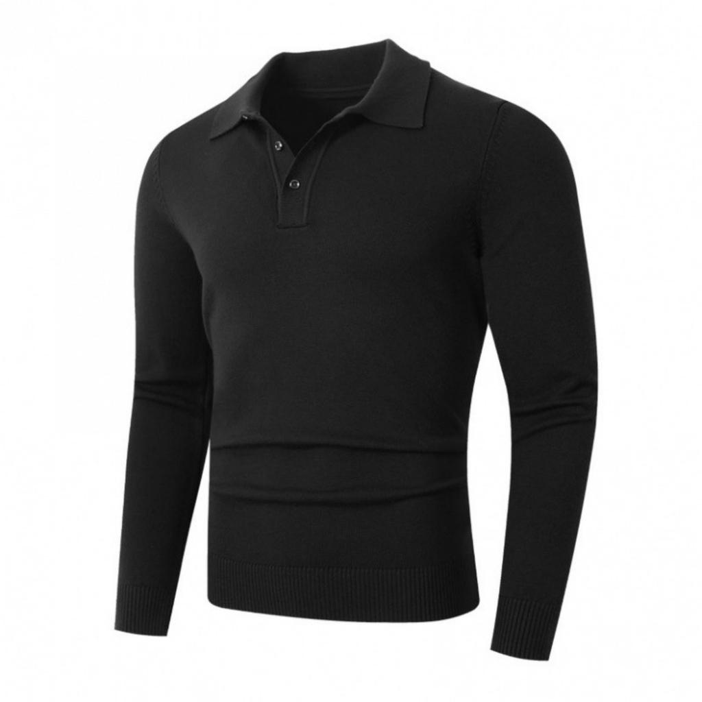Men's Casual, Form-fitting Solid-color Square-neck Button Knitted Long-sleeved Sweater