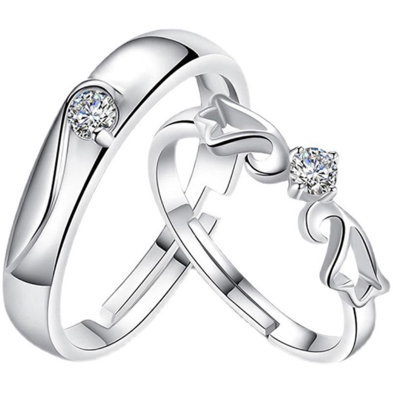 Korean Style Zircon Couple Rings: Elegant, Versatile, Adjustable Crown Design for Men and Women