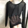 Women Tops Round Neck Long Sleeve Slim Fit Sheer Mesh Design Bottom Tops Sexy Casual Bottom Tops Vacations Parties Daily Wear