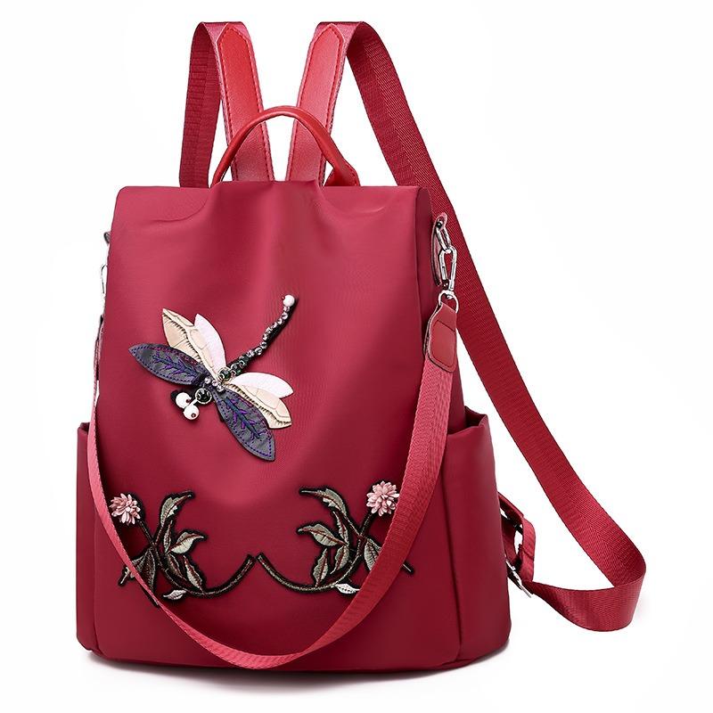 Backpack Women's New Three-dimensional Embroidery Dragonfly Oxford Cloth Backpack Outdoor Large-capacity Travel Bag