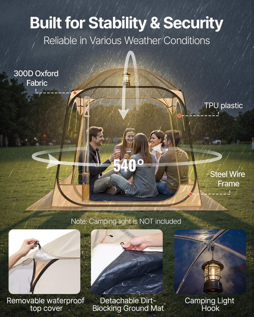 Pop up Sports Tent, 1.83x1.83 m Clear Bubble Tent for 2-4 Persons, Waterproof Outdoor Pod with Floor Mat & Top Cover, Garden Igloo Dome Tents Camping
