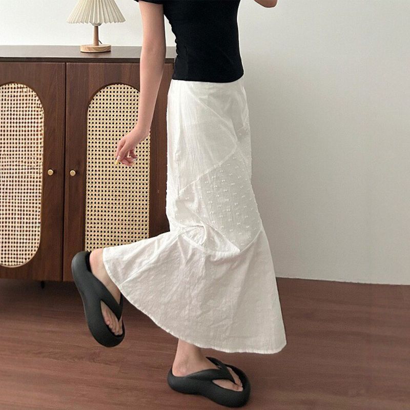 

White Patchwork Mermaid Dress Women s Summer Thin Pear-Shaped Figure A- line Skirt Plus Size Ladies Niche Style Unique and Beautiful Skirt White L