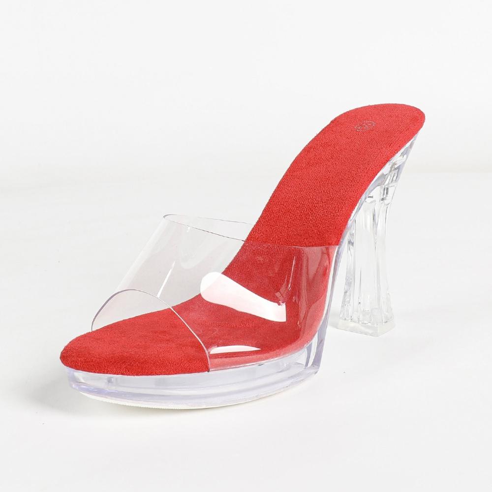 Korean Style Runway Model Slippers Flat Block Heel Sexy Transparent Platform High Heel Summer Women Footwear LFD-198711-7