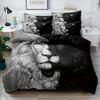 3pcs Bedding Set Black Gray Lion Printed Cozy Soft Duvet Cover King Queen Twin Size Birthday Gift for Boys Adult Bedroom Decor