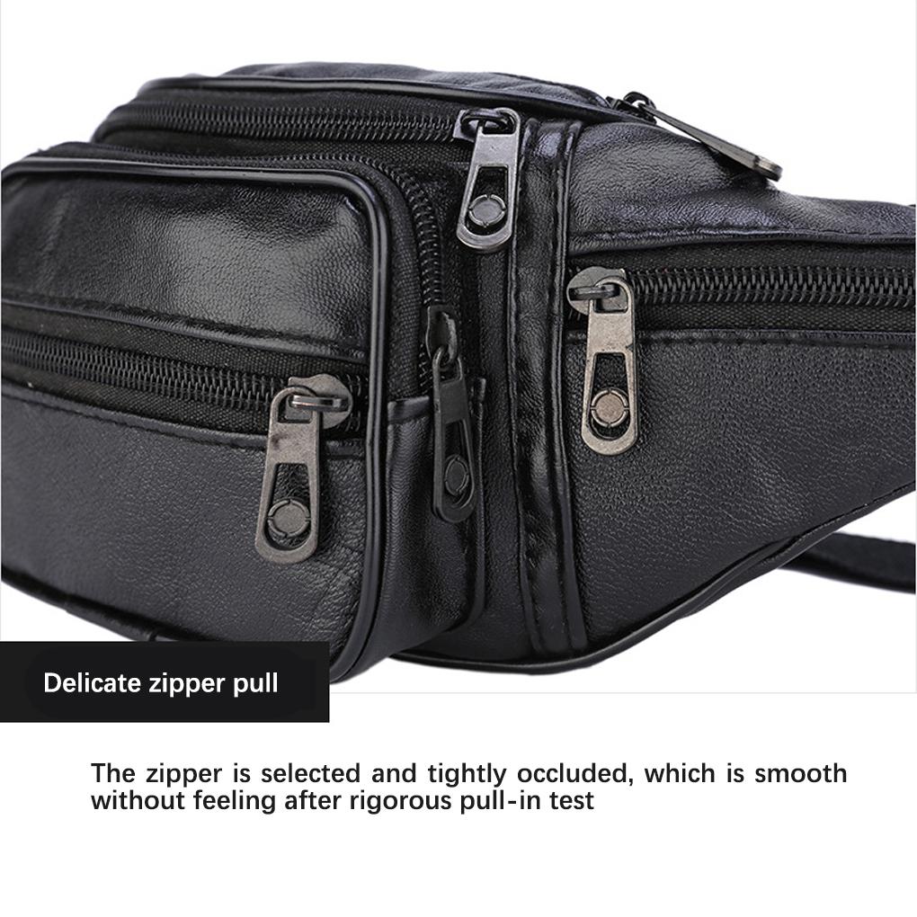 Leather Zipper Closure Waist Bag Men's Outdoor Waterproof Pocket Pouch Fanny Shoulder Bags Purse Travel Riding