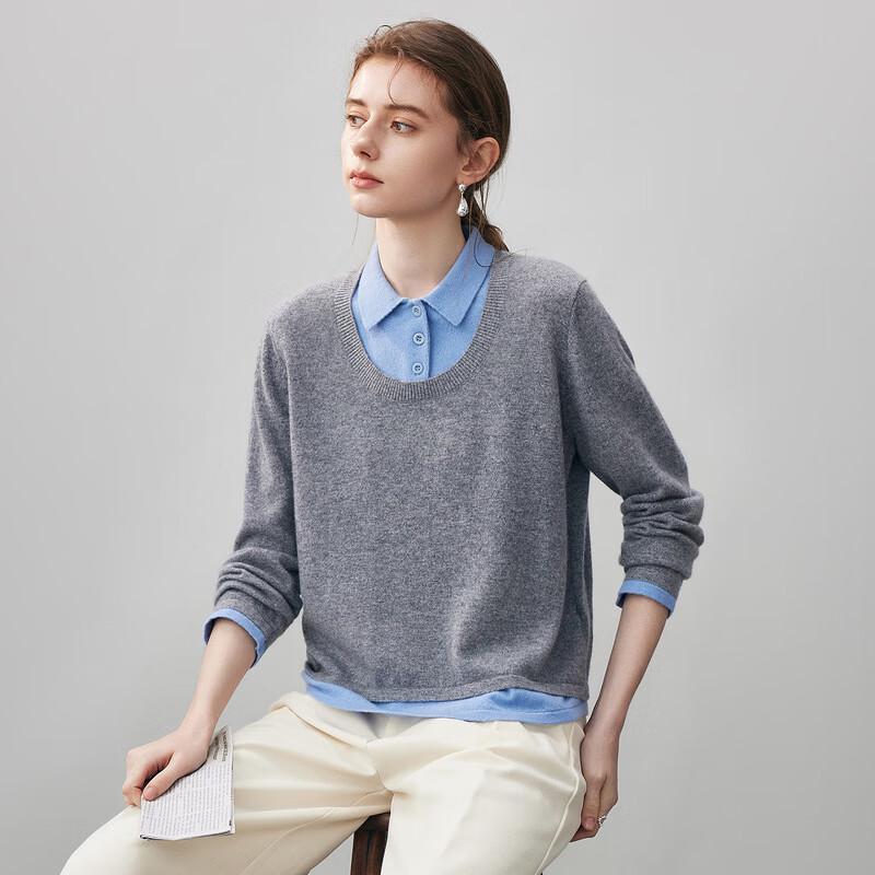 

Женский кашемировый свитер с лацканами и цветными блоками XL