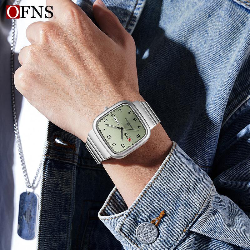 Wristwatch Silver Alloy Square Numeral Dial Quartz Watch Men's Business Casual Waterproof Watches