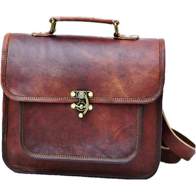 Vintage kožená ručne vyrobená taška Messenger na kancelárske dokumenty, nastaviteľná